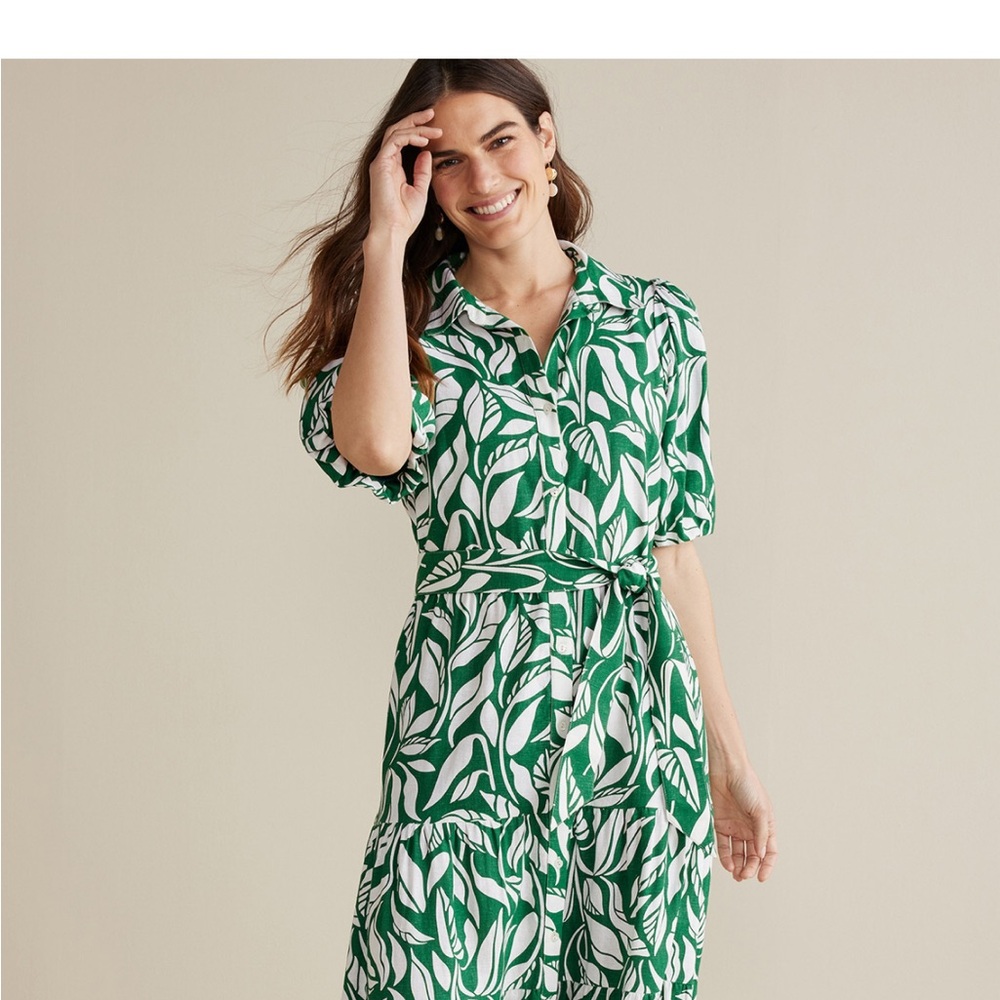 Soft Surroundings Green and White ‘Steffi’ maxi  dress with short sleeves